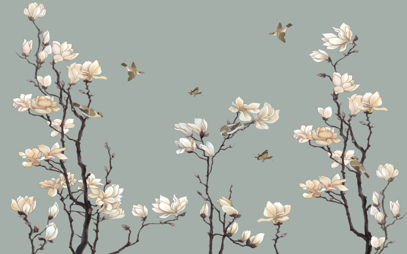 中式手绘花鸟 花