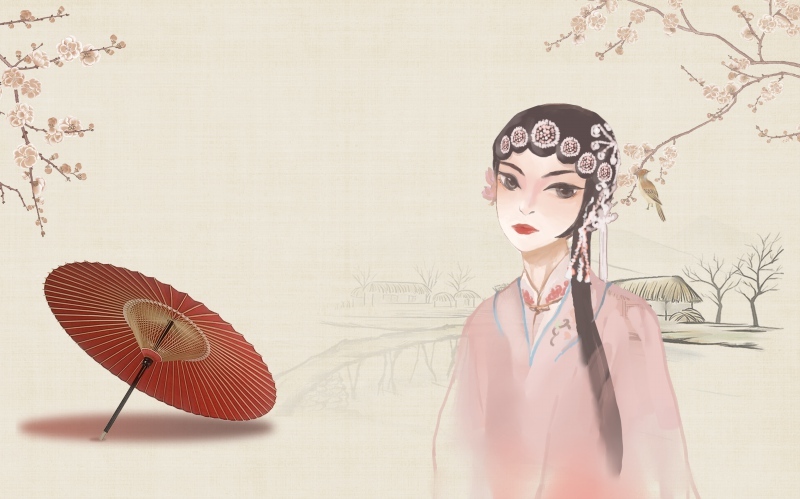 中式戏剧美女背景