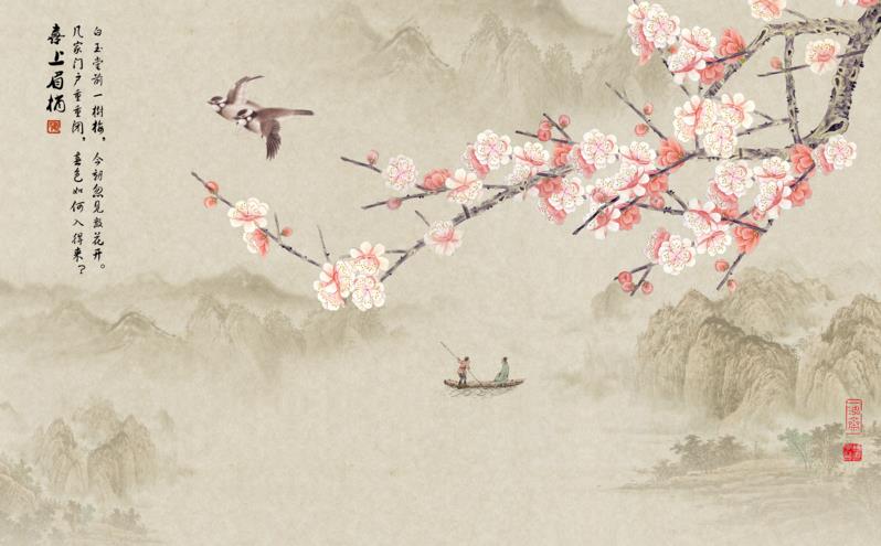 新中式手绘花鸟电