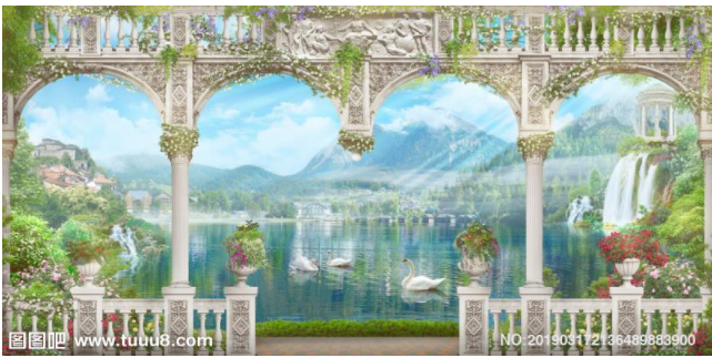 欧式阳台树林湖景