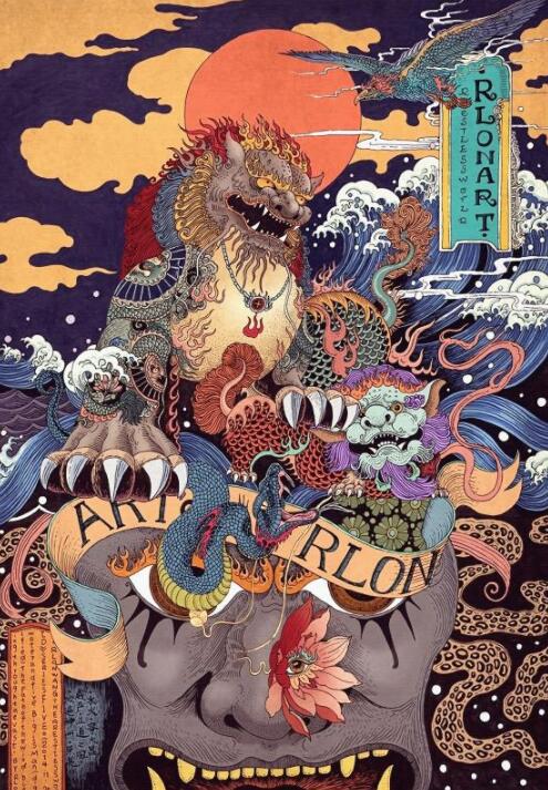 手绘浮世绘 海洋
