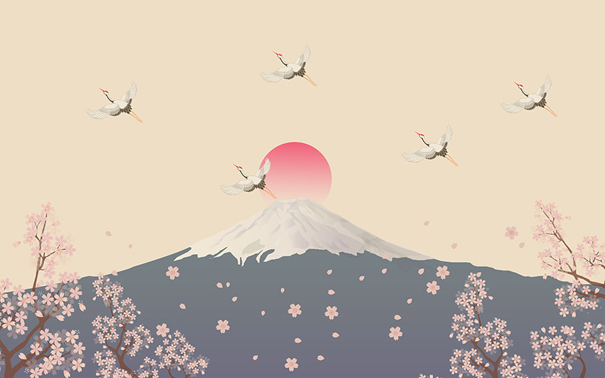 手绘抽象日本富士