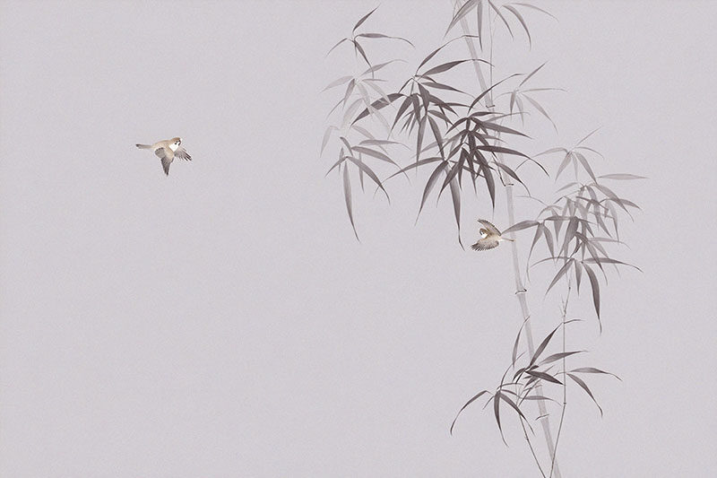 新中式水墨竹叶鸟