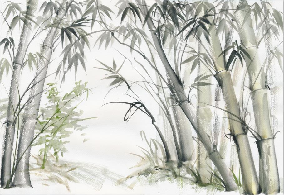 简约手绘水彩竹林