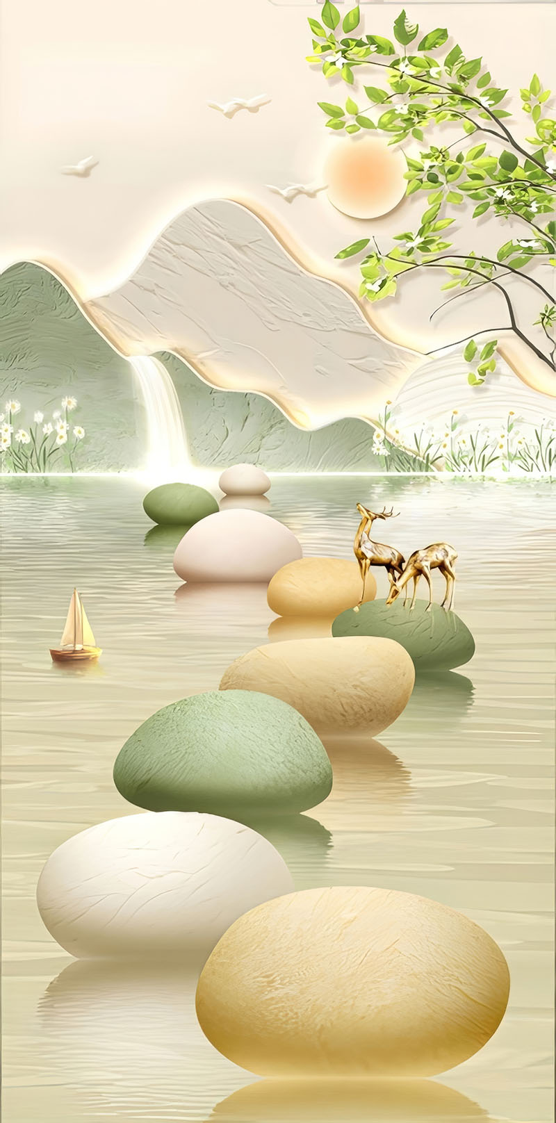 玄关山水石头油画
