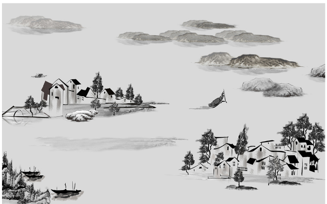 高清手绘水墨江南