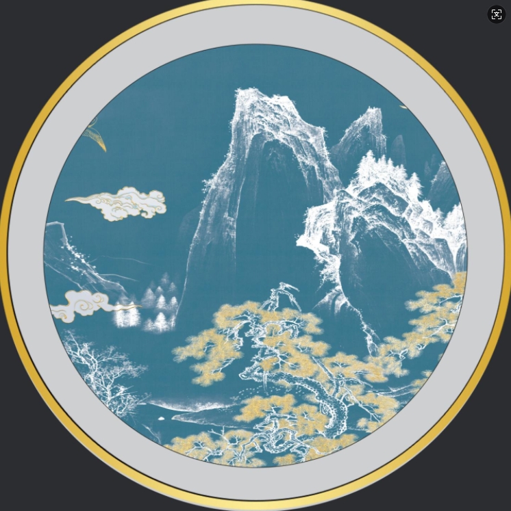 新中式山水松树圆