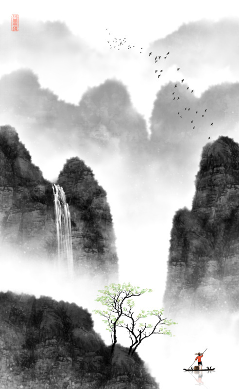 中式水墨山水玄关