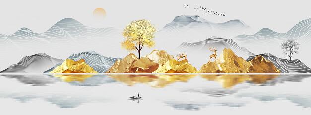 山水风景日出飞鸟