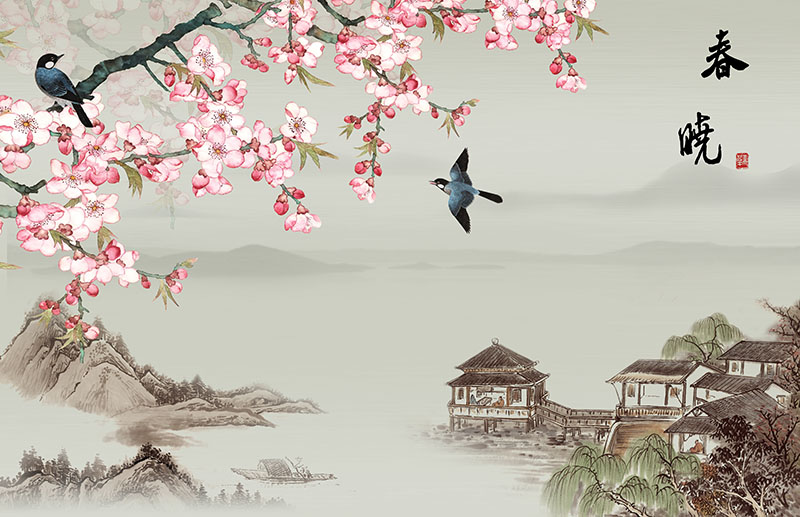 新中式背景墙玉兰
