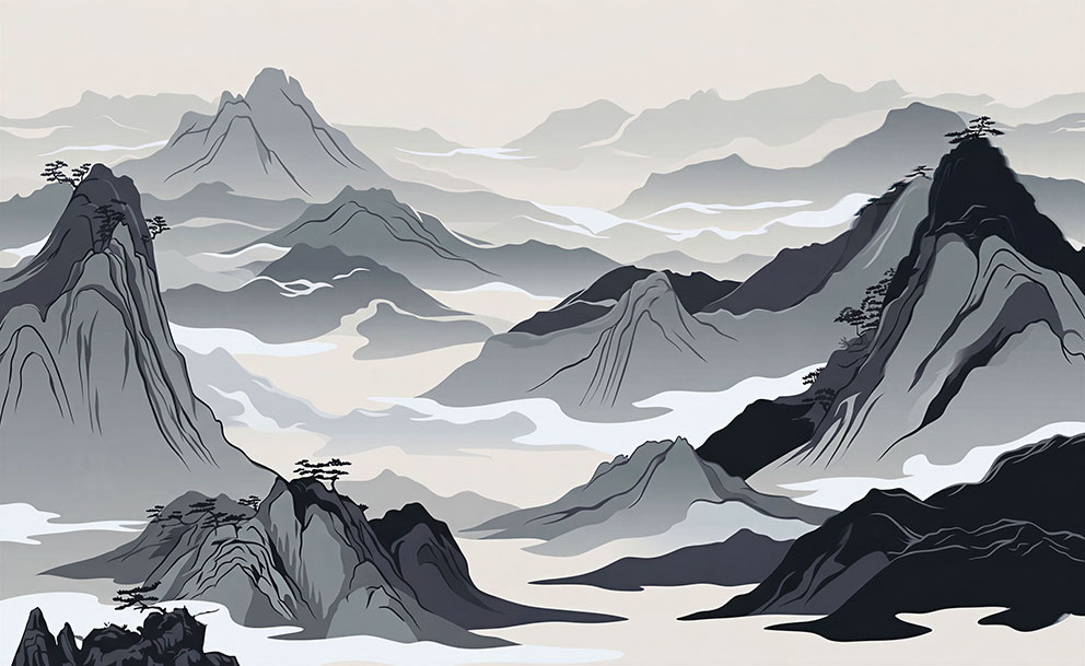 新中式水墨山峰山