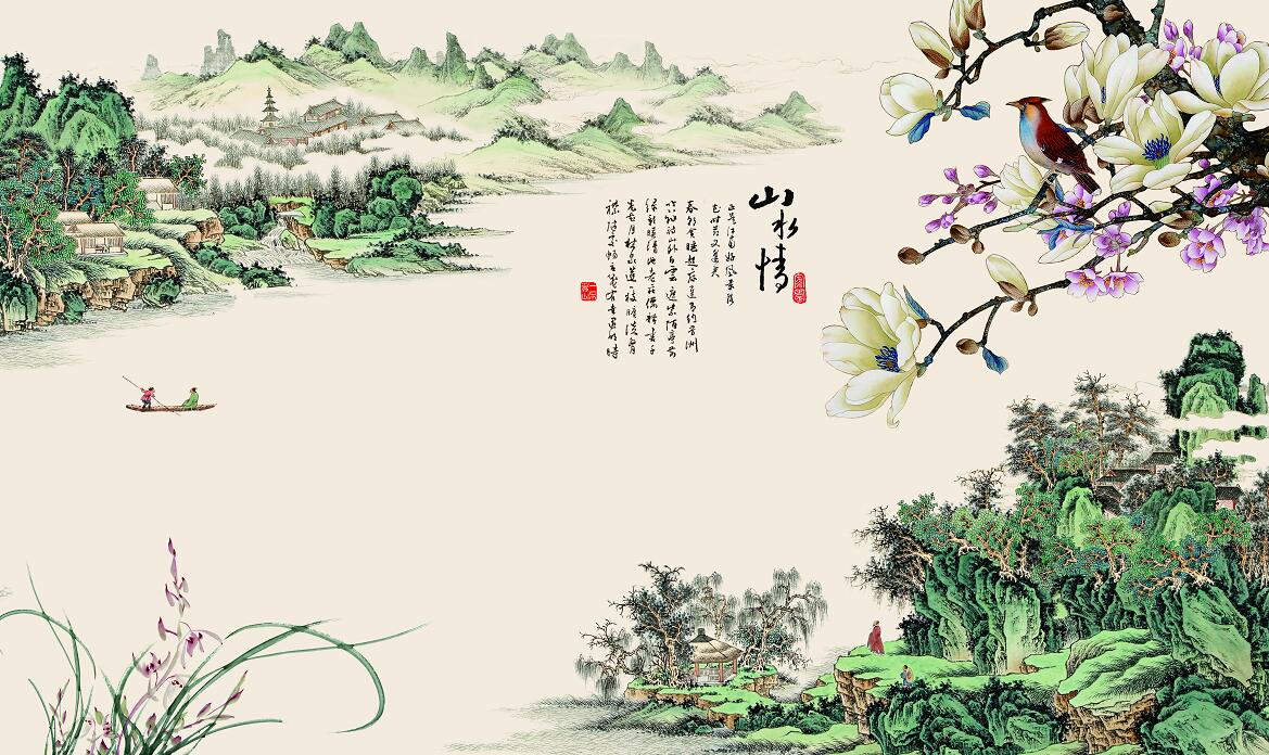 新中式山水情黄鹂