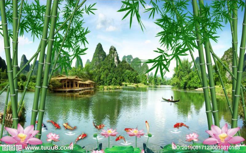 中式山水背景 竹