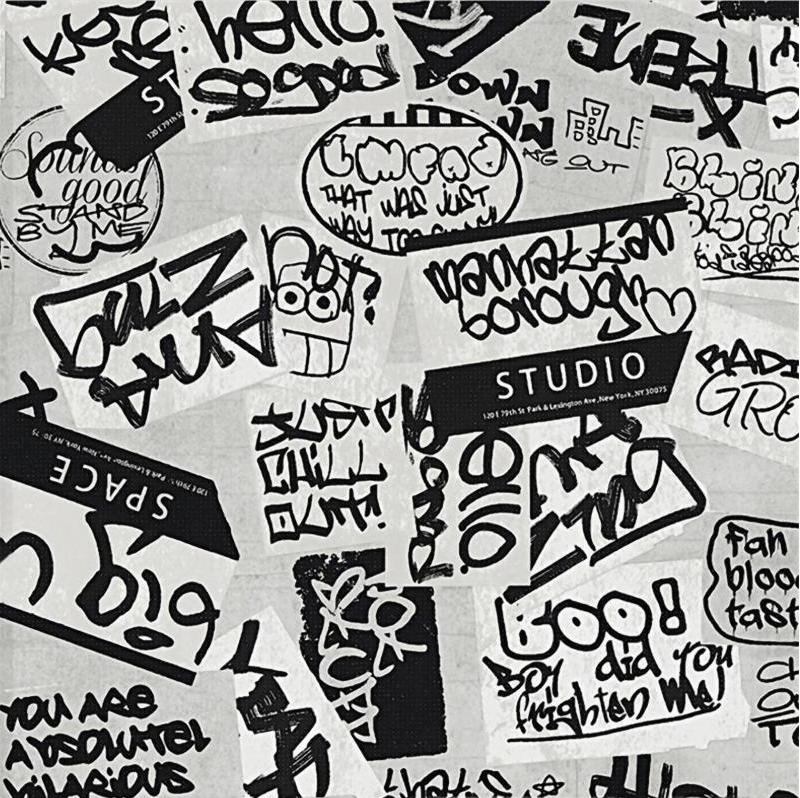 水泥墙黑白涂鸦文