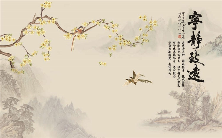新中式复古山水花