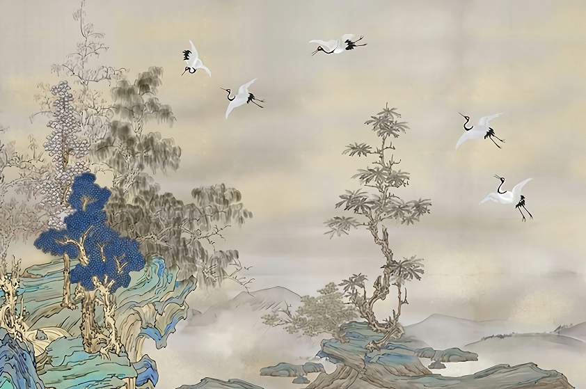 新中式仙鹤花鸟山