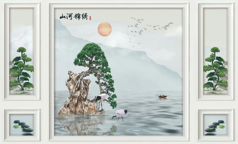 新中式五宫格背景