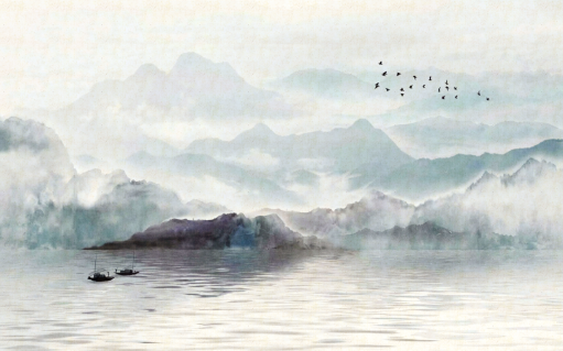 水墨山水飞鸟背景