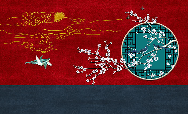 新中式背景墙红墙