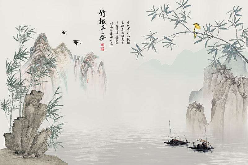 新中式山水竹报平