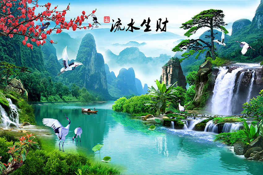 山水瀑布 流水生