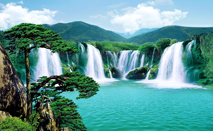 山水瀑布背景墙 