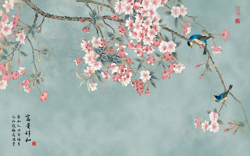 新中式粉色红色花