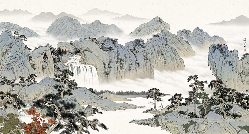 中式手绘山水意境