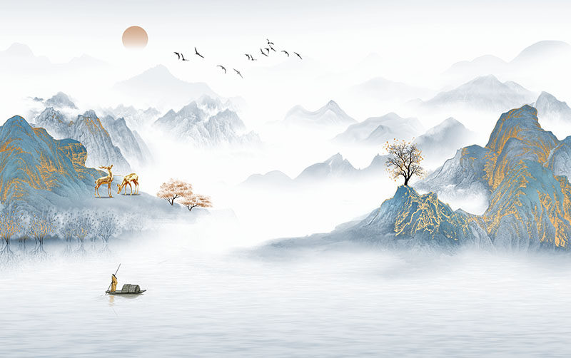 背景墙新中式山水