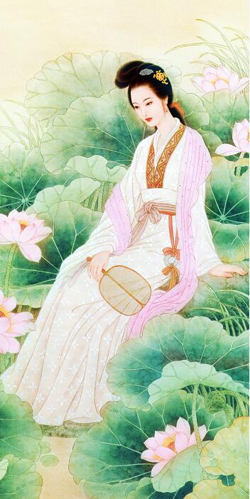 荷花 仕女图 玄