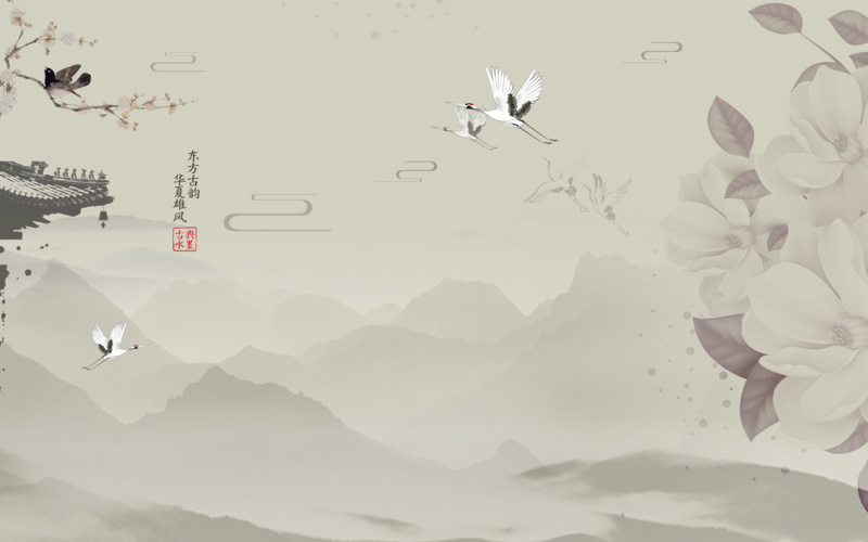 新中式素雅水墨山