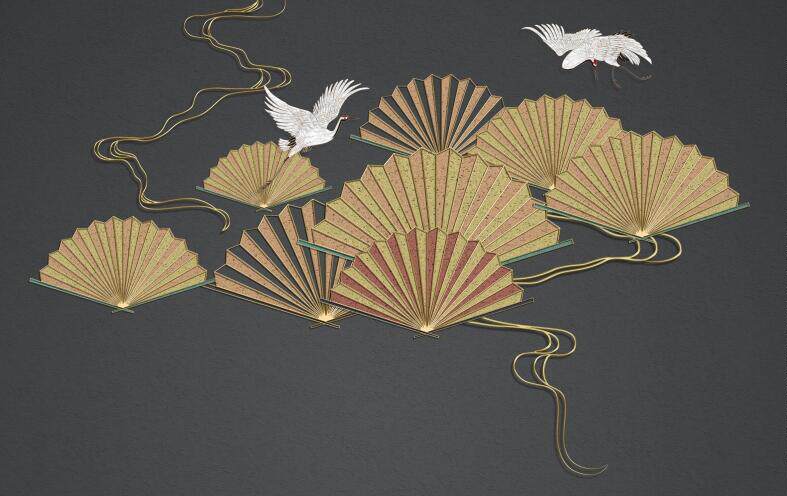 中式仙鹤祥云背景