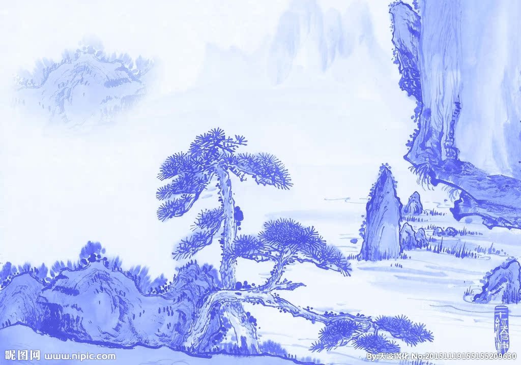 G青花国画背景墙
