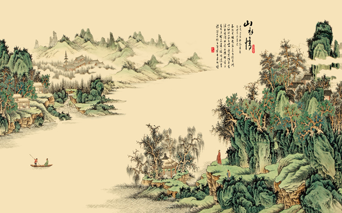 新中式山水情背景