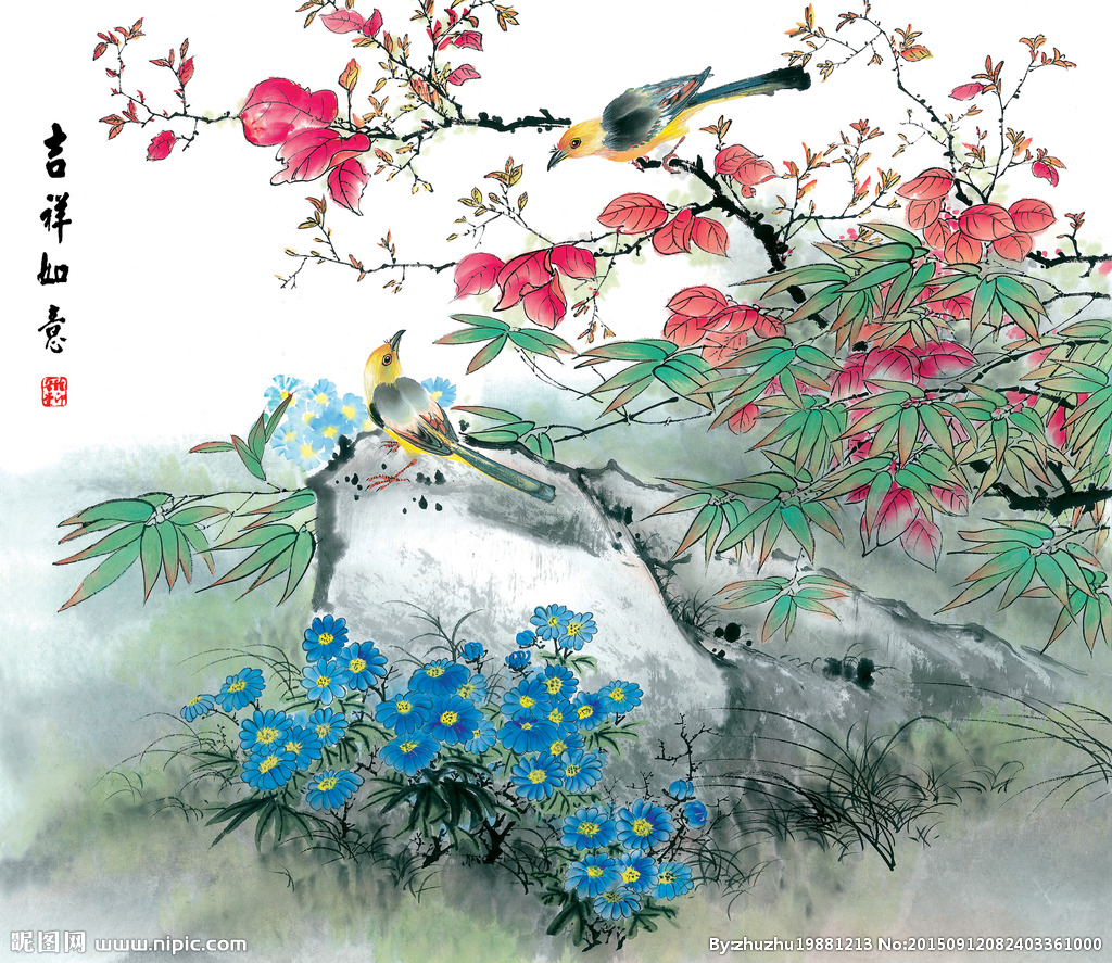 G水墨花鸟画背景