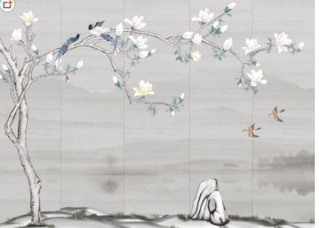 中式花鸟背景墙中