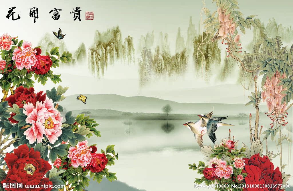 G花开富贵背景墙