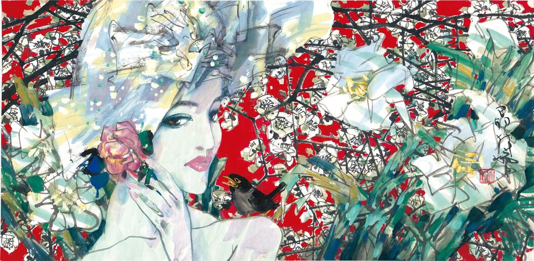 现代抽象花与女人