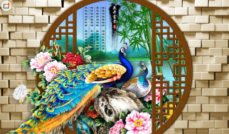 花开富贵孔雀图背