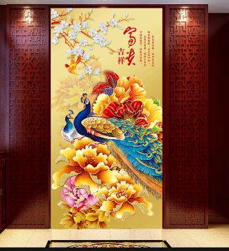 孔雀牡丹背景墙背
