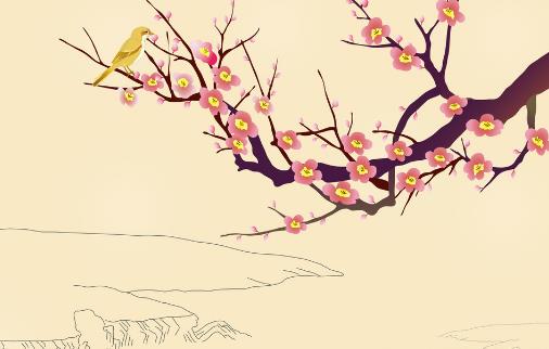 中式梅花 花鸟 