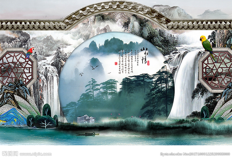 G中式背景墙山水