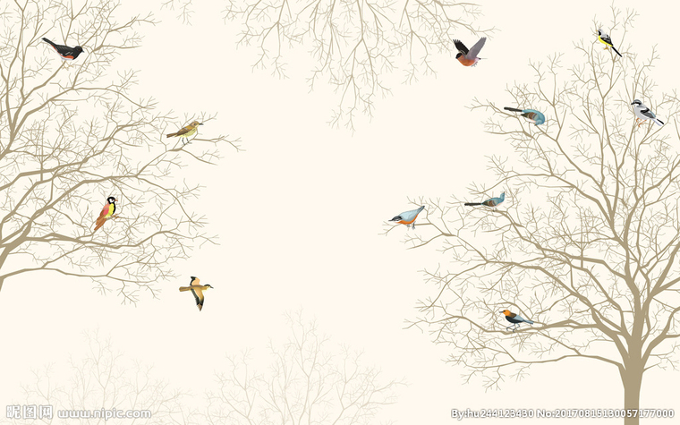 G简约小树小鸟框