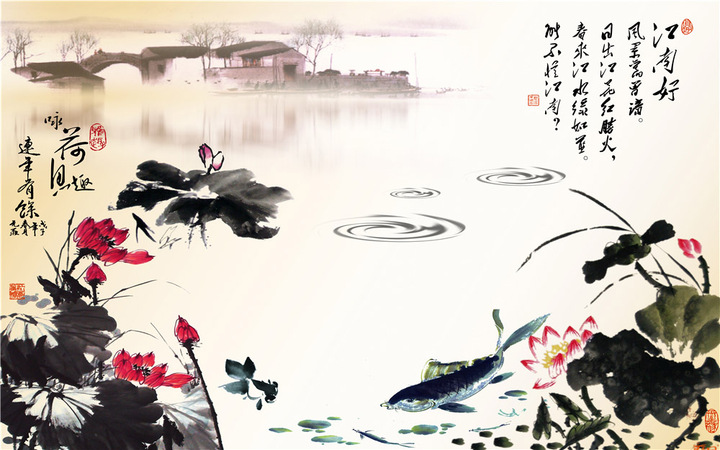 水墨江南荷塘背景