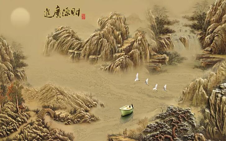 浮雕山水财源广进
