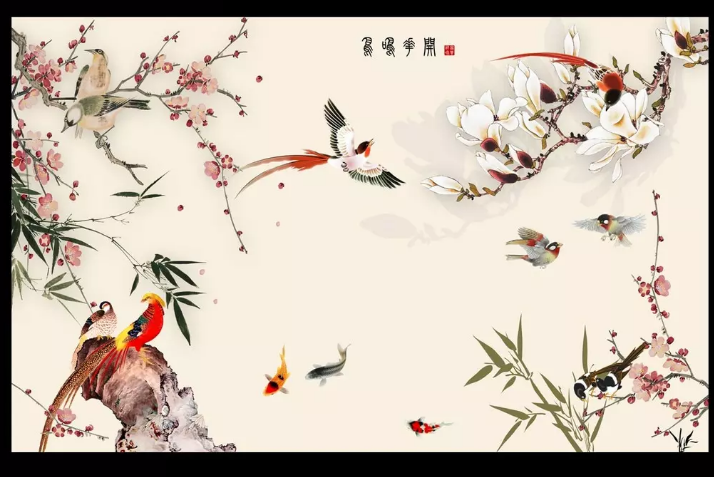 花鸟背景墙花鸟背