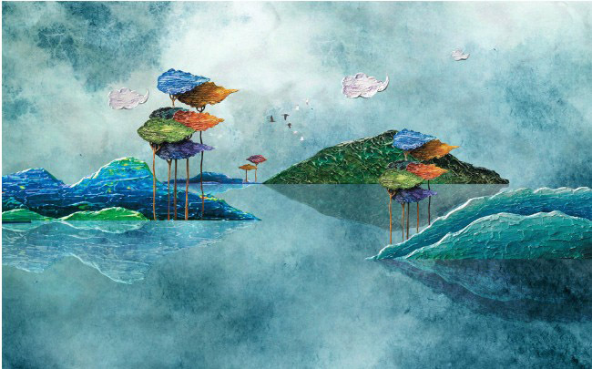 油画山水北欧装饰