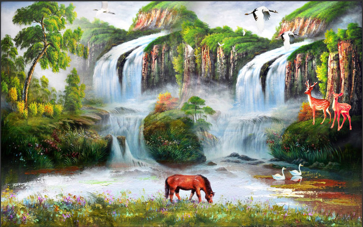 风景油画背景墙风