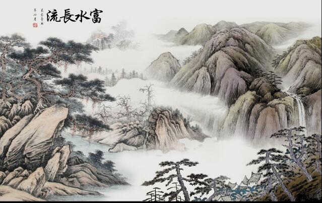 中式意境山水瀑布