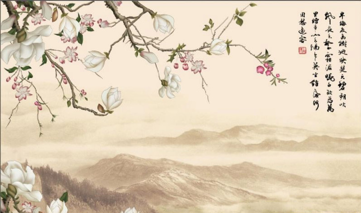 新中式山水玉兰花